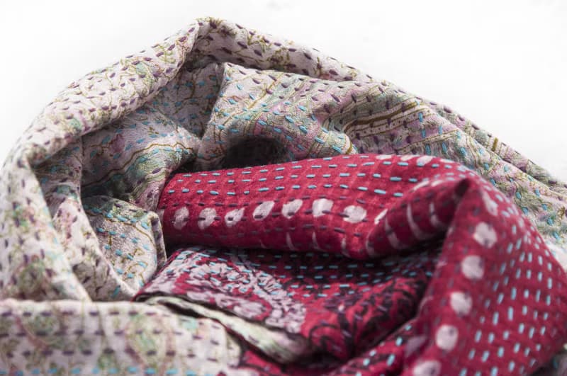 刺繡絲巾/絲綢刺繡圍巾/手縫紗麗線絲巾/印度絲綢刺繡圍巾-粉紅花