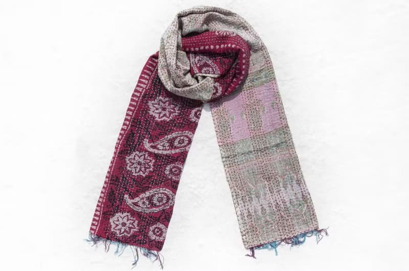 刺繡絲巾/絲綢刺繡圍巾/手縫紗麗線絲巾/印度絲綢刺繡圍巾-粉紅花