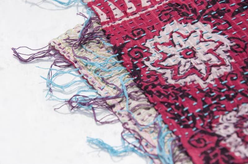 刺繡絲巾/絲綢刺繡圍巾/手縫紗麗線絲巾/印度絲綢刺繡圍巾-粉紅花