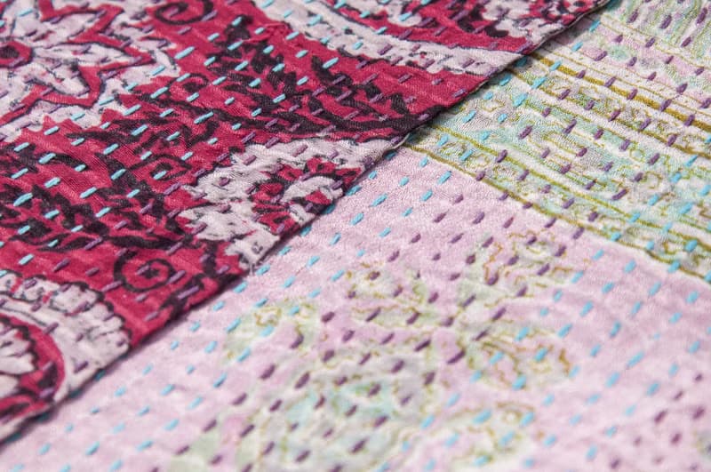 刺繡絲巾/絲綢刺繡圍巾/手縫紗麗線絲巾/印度絲綢刺繡圍巾-粉紅花