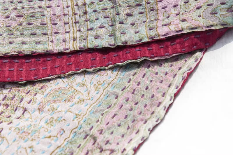 刺繡絲巾/絲綢刺繡圍巾/手縫紗麗線絲巾/印度絲綢刺繡圍巾-粉紅花