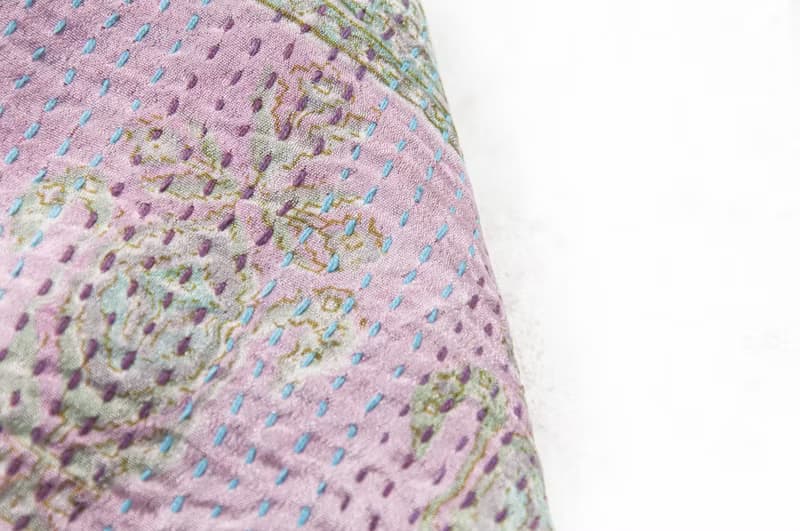 刺繡絲巾/絲綢刺繡圍巾/手縫紗麗線絲巾/印度絲綢刺繡圍巾-粉紅花