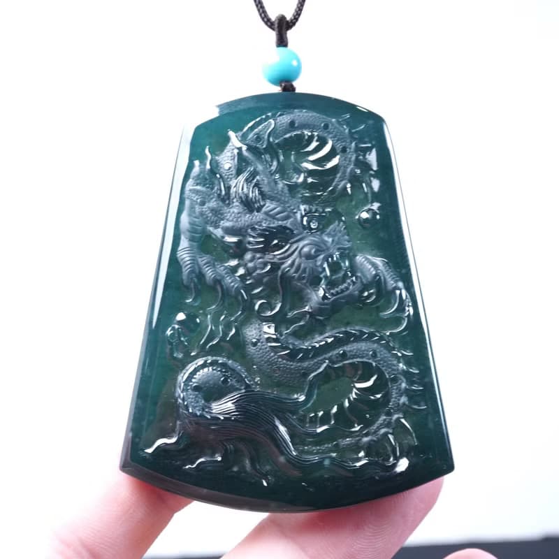 冰種藍水翡翠精雕霸王龍牌項鍊 | 天然翡翠A貨 | 送禮