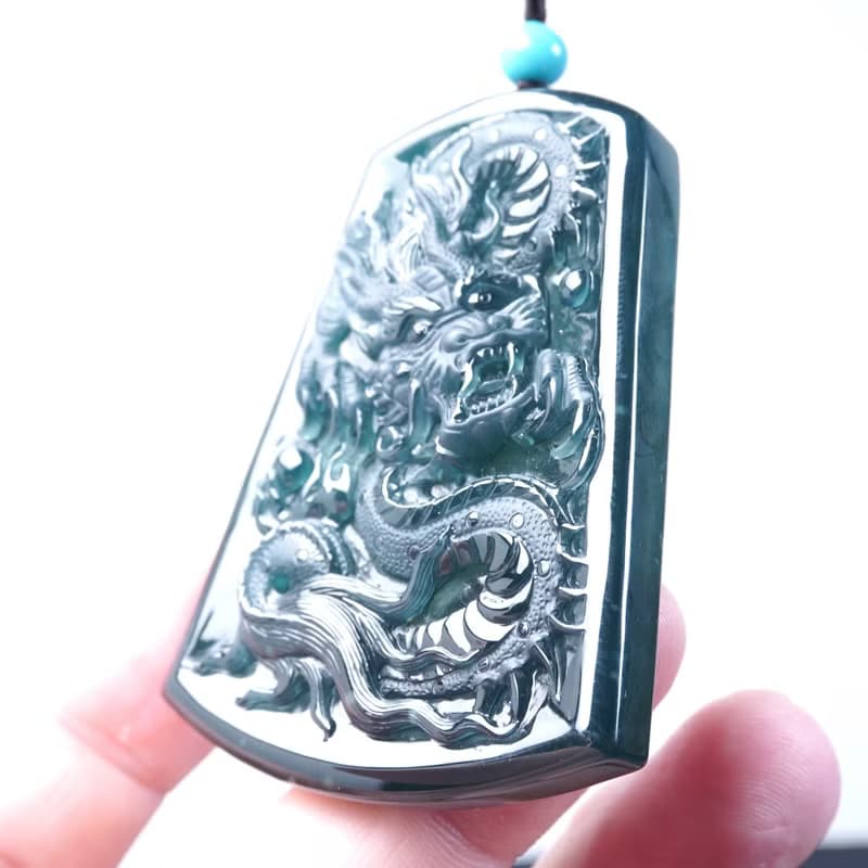 冰種藍水翡翠精雕霸王龍牌項鍊 | 天然翡翠A貨 | 送禮