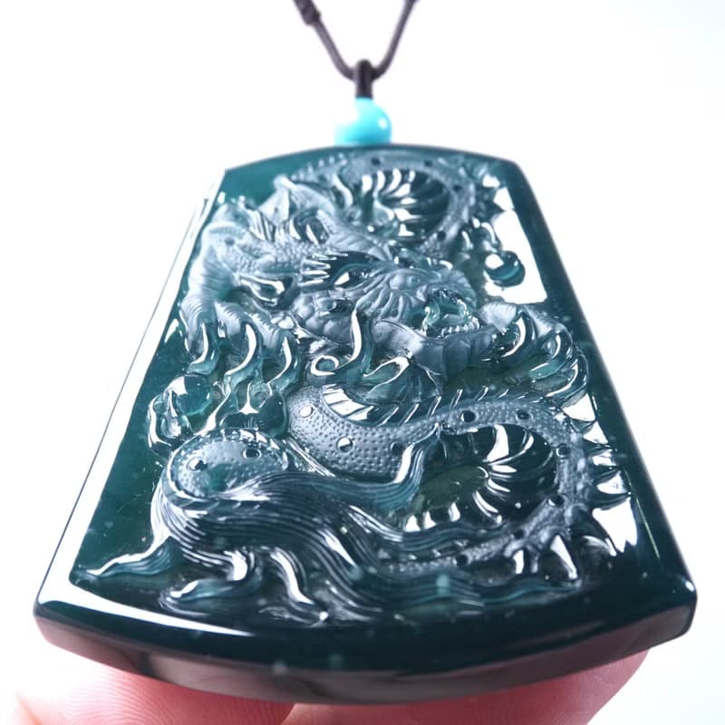 冰種藍水翡翠精雕霸王龍牌項鍊 | 天然翡翠A貨 | 送禮