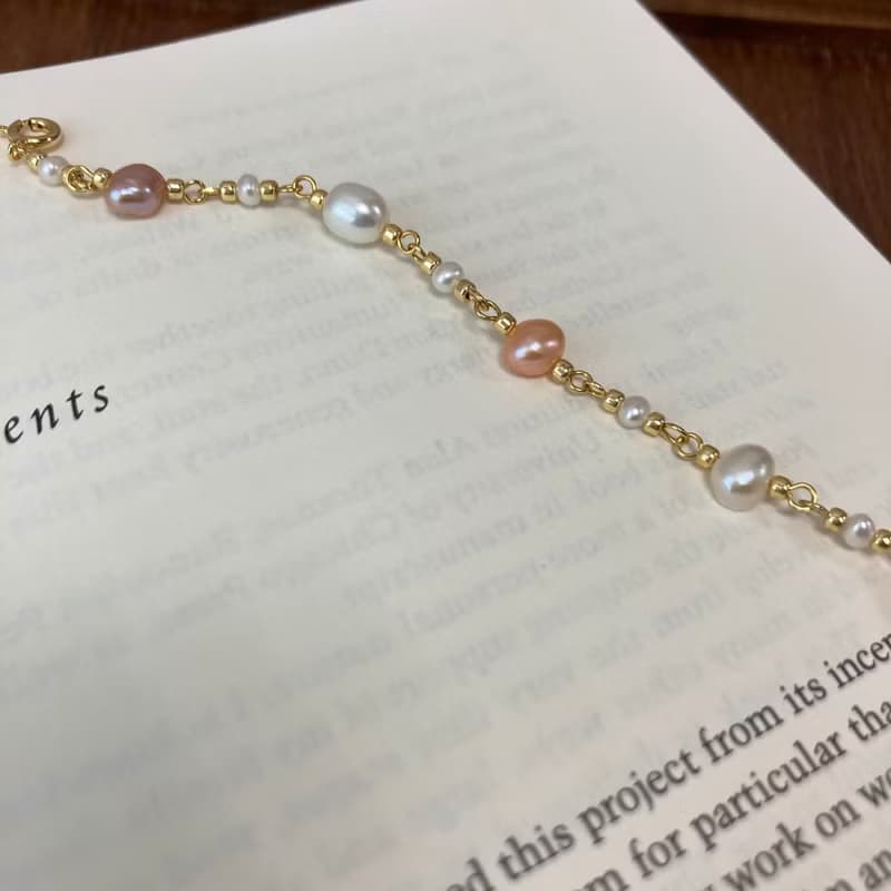 14K包金 不規則彩色珍珠手鍊 手環 項鍊 14KGF