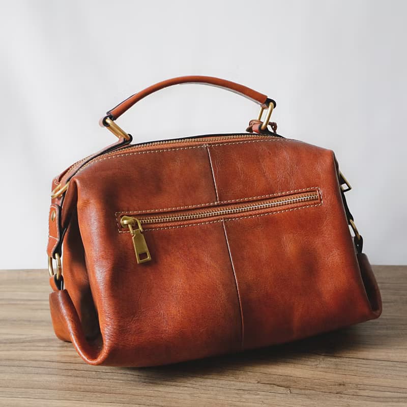 手染 兩用包 女款 真皮 斜背包 手提包 休閒 通勤包 斜背款 棕色