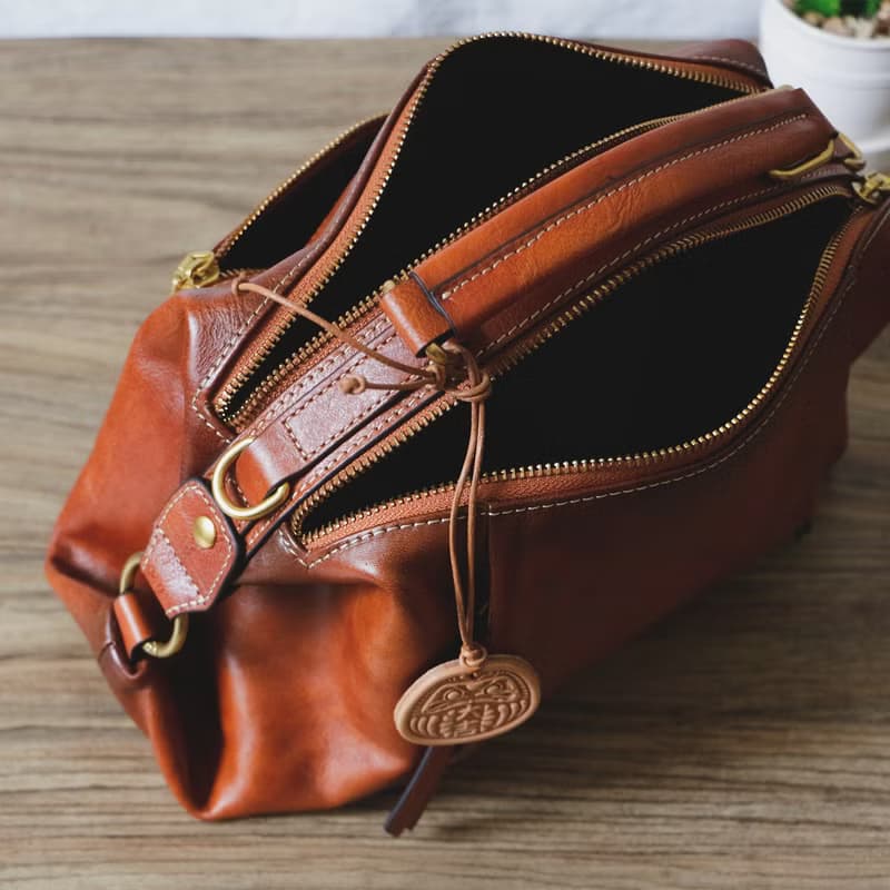 手染 兩用包 女款 真皮 斜背包 手提包 休閒 通勤包 斜背款 棕色