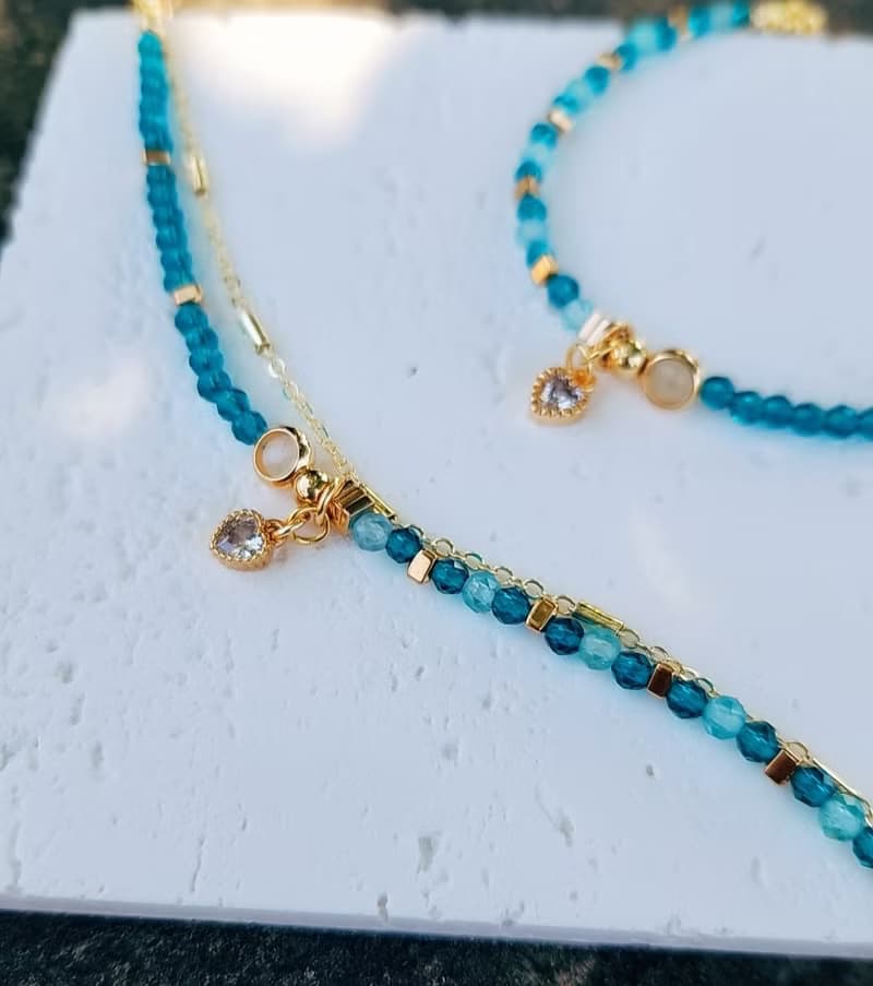 瑠岸明月【藍】-藍磷灰 藍尖晶 單雙設計半寶石手鍊