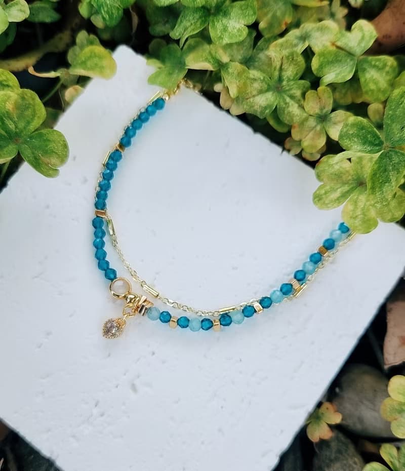 瑠岸明月【藍】-藍磷灰 藍尖晶 單雙設計半寶石手鍊