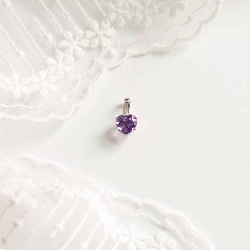 紫水晶 浪漫愛心 2月生日石 夏天 純銀墜飾