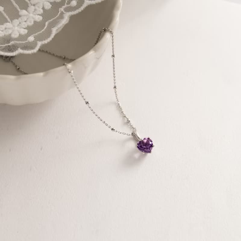 紫水晶 浪漫愛心 2月生日石 夏天 純銀墜飾