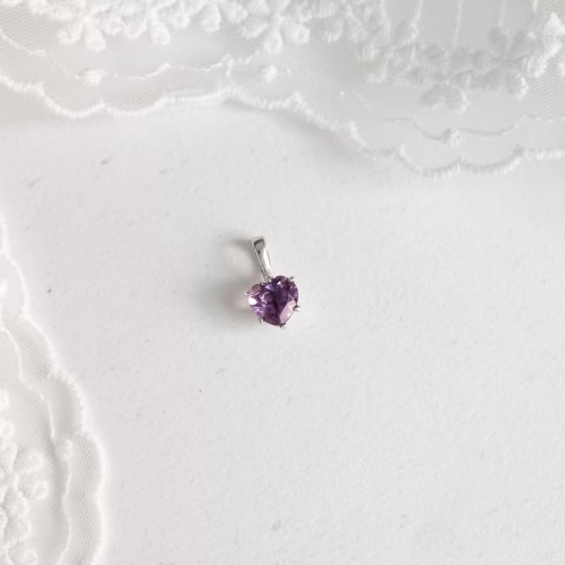 紫水晶 浪漫愛心 2月生日石 夏天 純銀墜飾