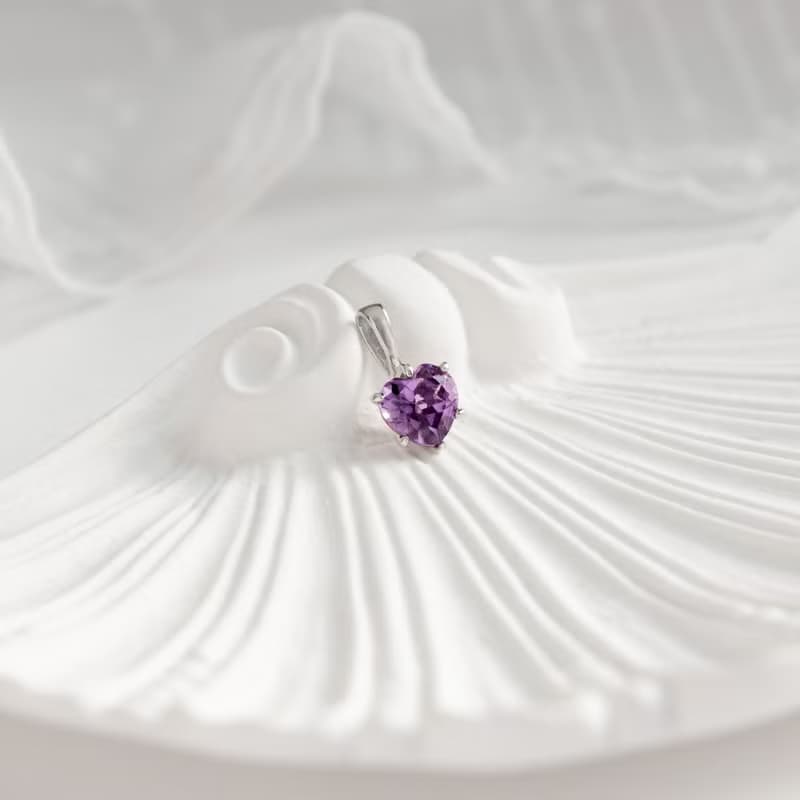 紫水晶 浪漫愛心 2月生日石 夏天 純銀墜飾