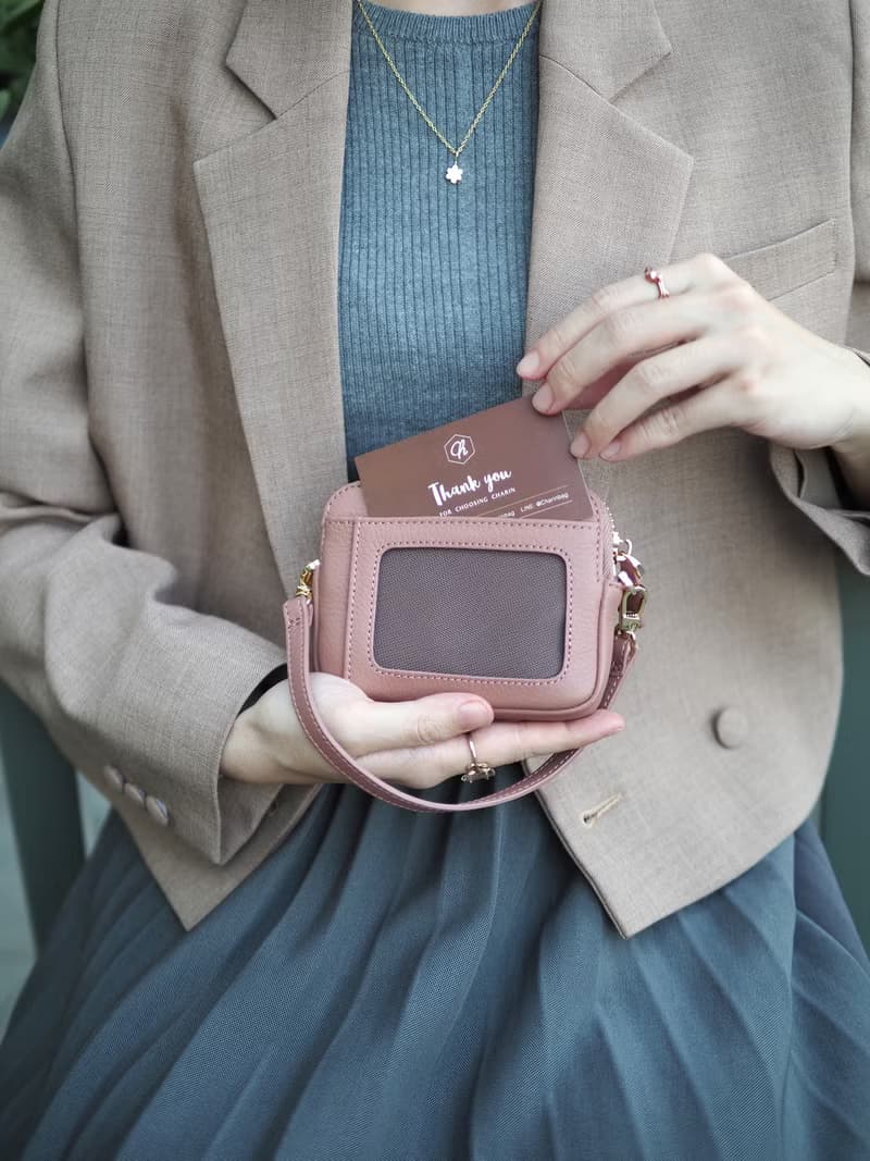Valen (Tearose) : Mini wallet, short wallet, cow leather, Nude-pink, Zip pouch