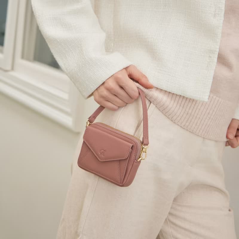 Valen (Tearose) : Mini wallet, short wallet, cow leather, Nude-pink, Zip pouch