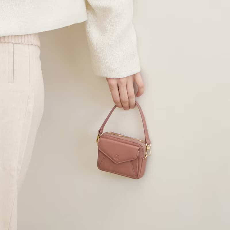 Valen (Tearose) : Mini wallet, short wallet, cow leather, Nude-pink, Zip pouch