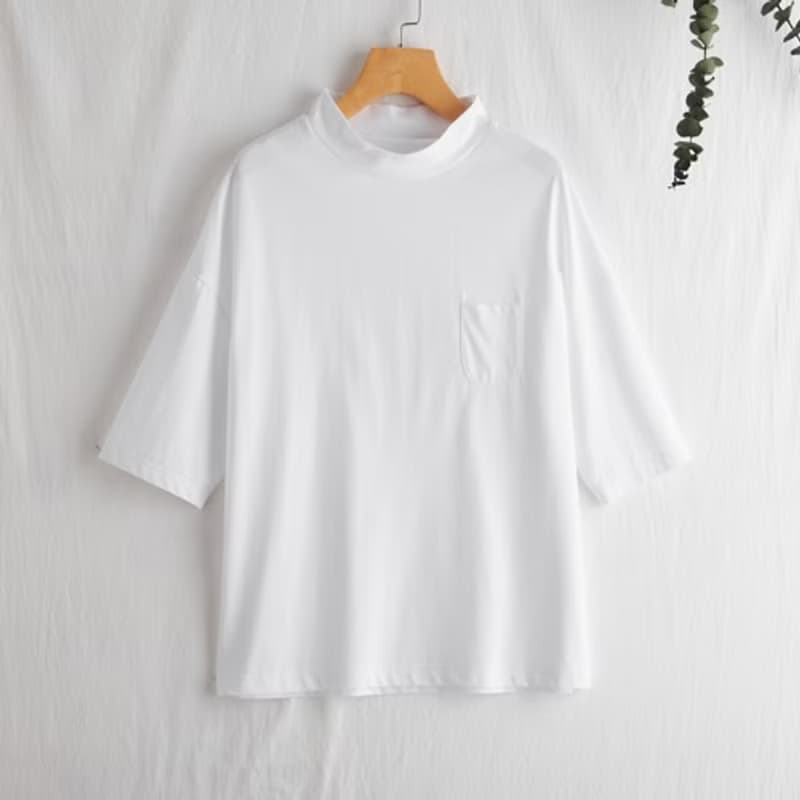 気付けば手に取る　コットンカットソー  ボトルネック7分袖Tシャツ　カットソー 220601-1