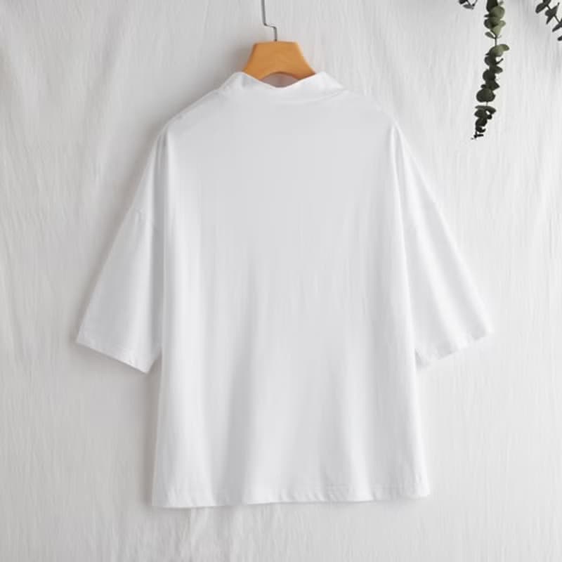 気付けば手に取る　コットンカットソー  ボトルネック7分袖Tシャツ　カットソー 220601-1