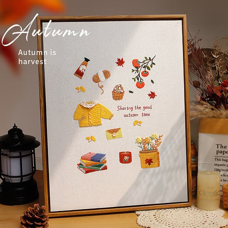 春夏秋冬系列刺繡手工diy資料包卡通相框畫家居擺件送朋友禮物