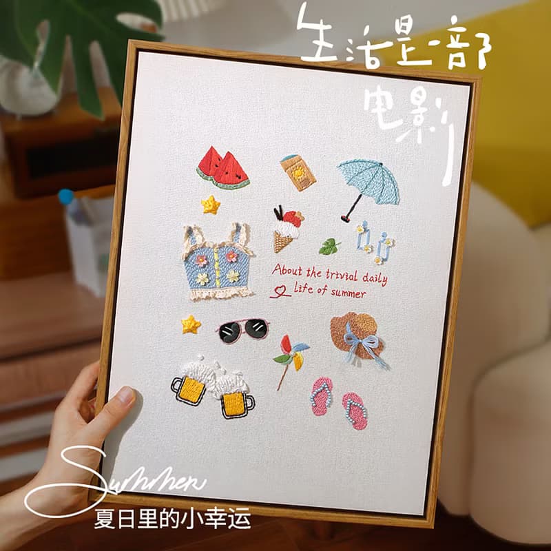春夏秋冬系列刺繡手工diy資料包卡通相框畫家居擺件送朋友禮物
