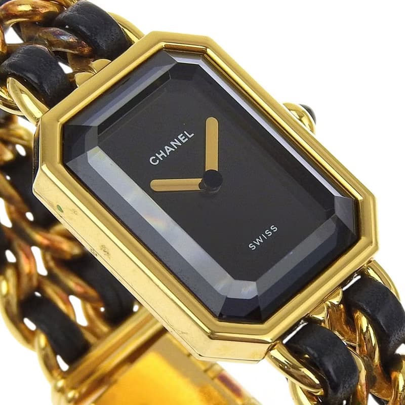 【日本直送】シャネル CHANEL プルミエールS 腕時計 H0001 金メッキ×レザー クオーツ アナログ表示 ブラック文字盤 レディース【中古】