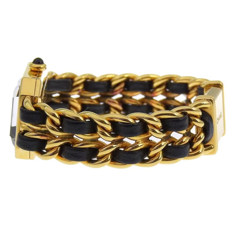 【日本直送】シャネル CHANEL プルミエールS 腕時計 H0001 金メッキ×レザー クオーツ アナログ表示 ブラック文字盤 レディース【中古】
