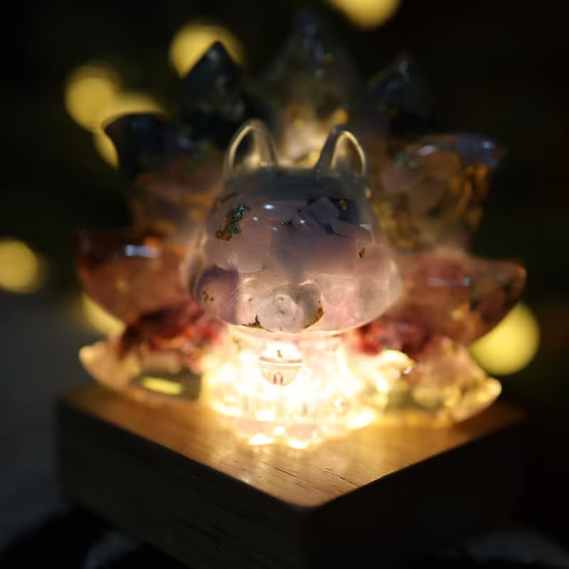 【畢業禮物】漸層藍色九尾狐狸戀愛運小夜燈-開運平靜和諧狐狸