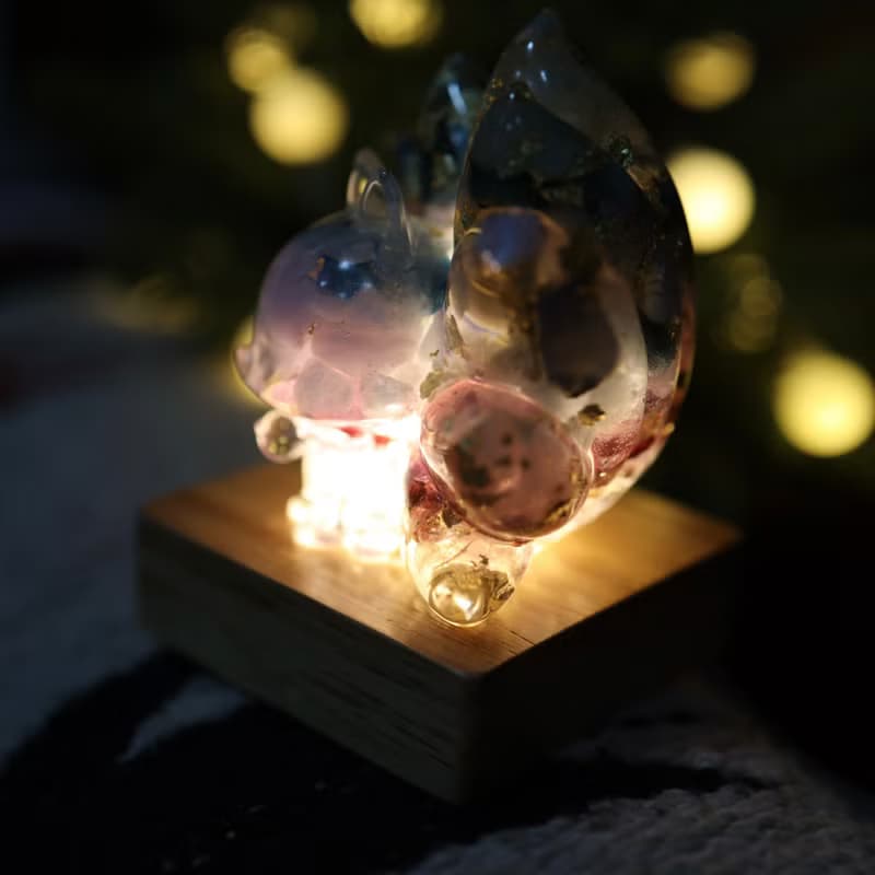 【畢業禮物】漸層藍色九尾狐狸戀愛運小夜燈-開運平靜和諧狐狸