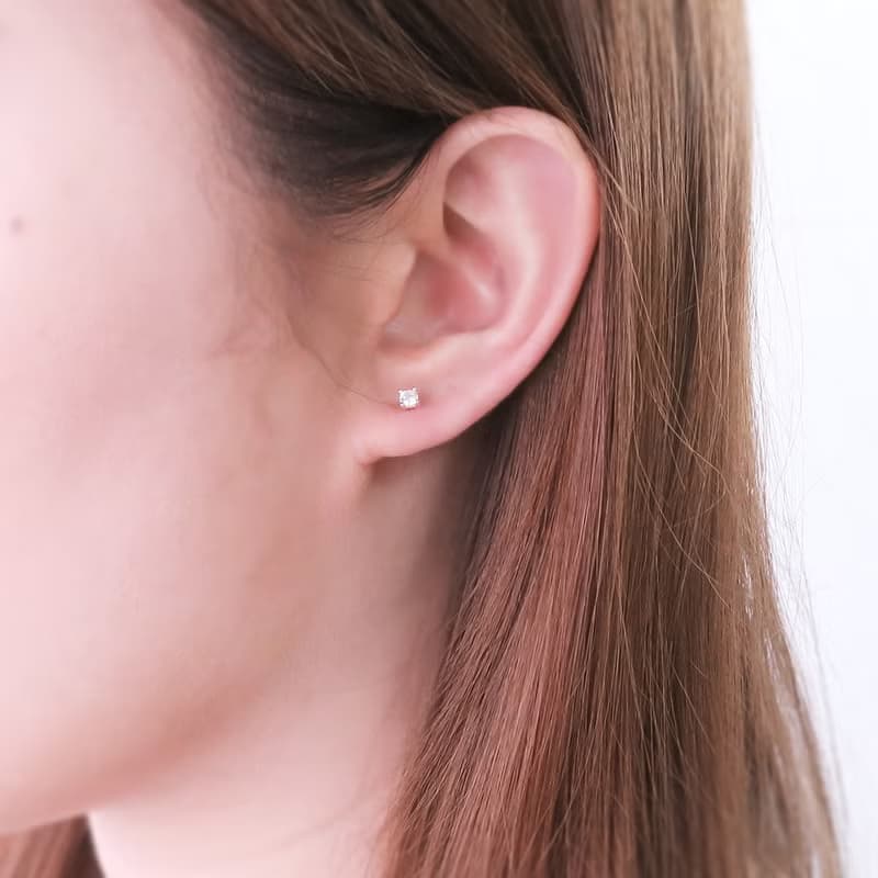 深邃黑 圓形純銀 3mm 單鑽耳環 爪鑲 925純銀 女生耳環 男生耳環