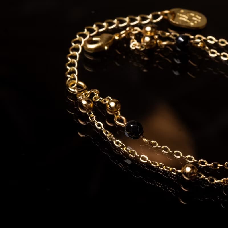 無聲的共鳴 l 黑瑪瑙鐵膽石鏈條手鍊 B0005