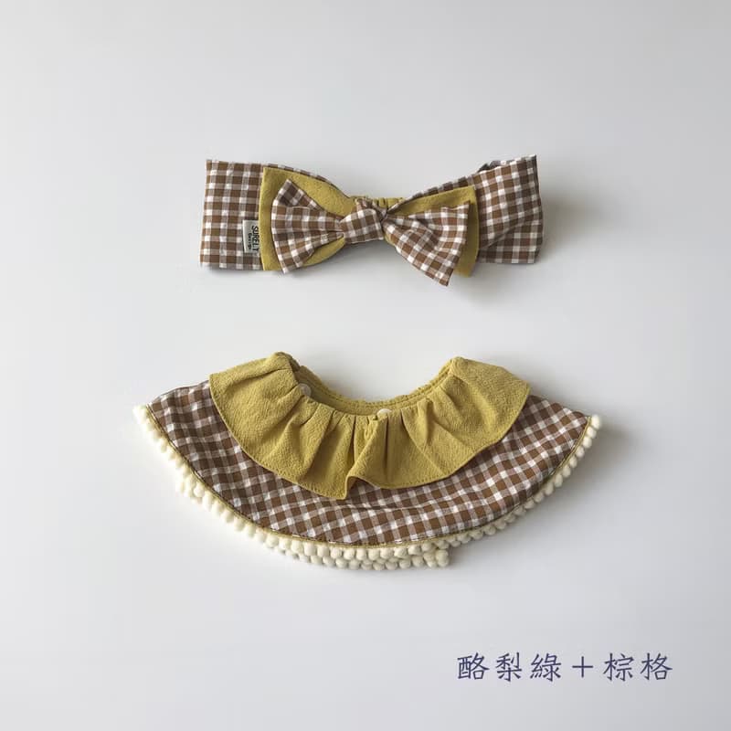 【現貨禮盒】小鹿耳朵上的翠絲 | 質感格紋髮帶圍兜套組
