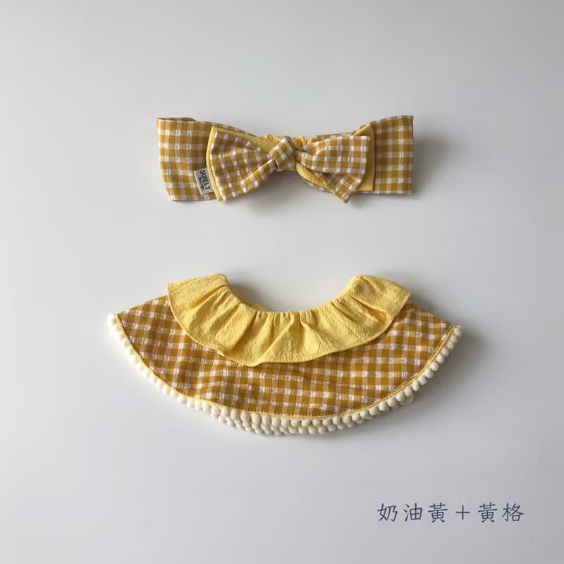 【現貨禮盒】小鹿耳朵上的翠絲 | 質感格紋髮帶圍兜套組