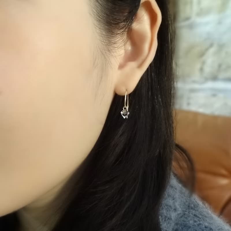 天然清透白水晶 嬌小鑽石形切割 14Kgf 包金 法式耳勾耳環 (6x6)