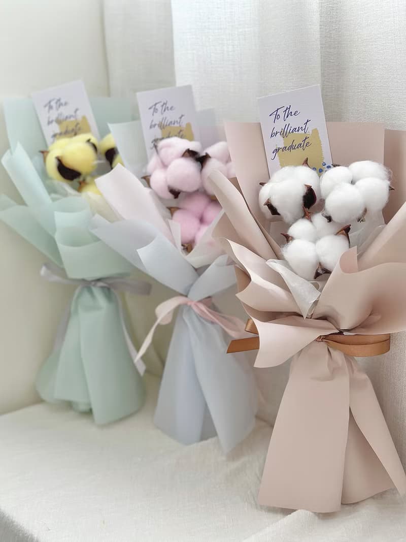 棉花花束 鬼怪花束 棉花 畢業花束 幼稚園畢業 乾燥花 永生花