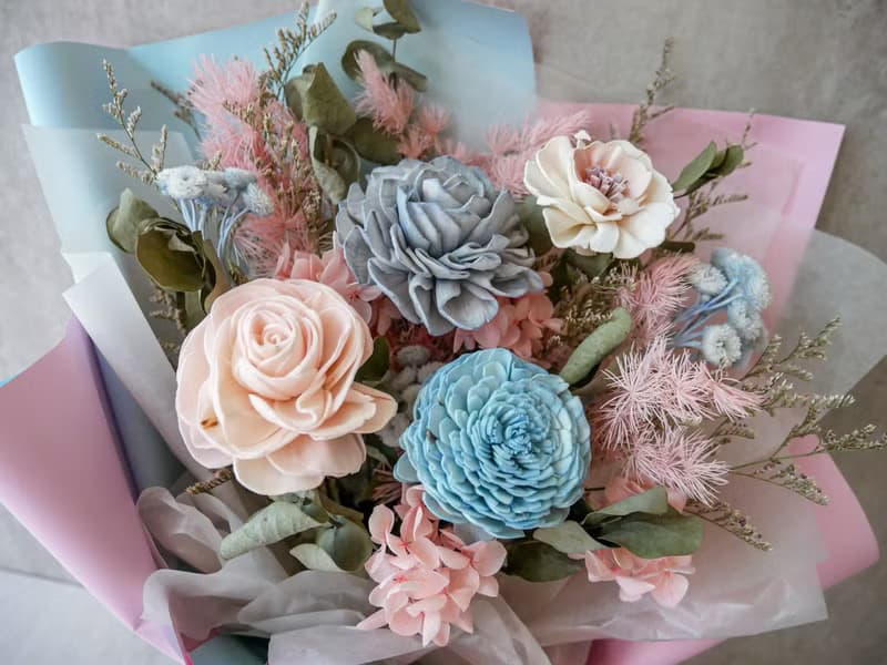中型乾燥花束【寧靜粉藍】生日花束/結婚登記/告白/畢業花束/七夕