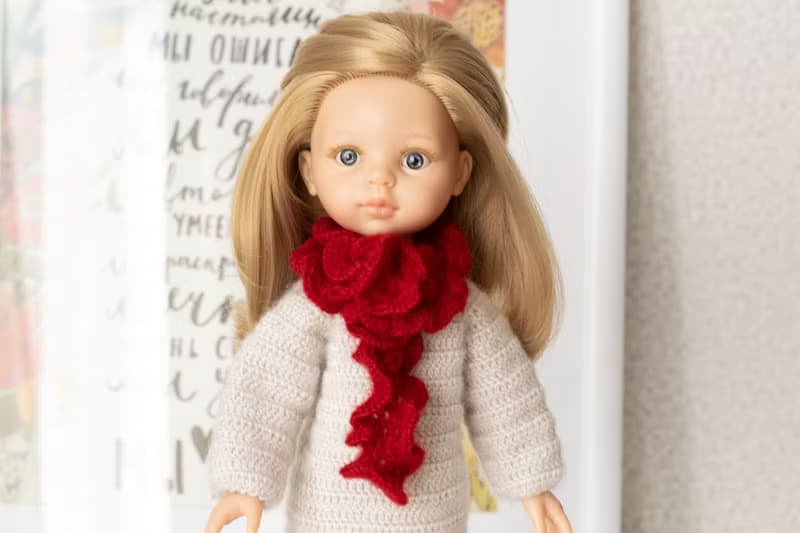 Openwork scarf for dolls, doll clothes, 娃娃衣服 针织围巾 给我女儿的礼物 人形 娃娃配件 娃娃 冬季服装