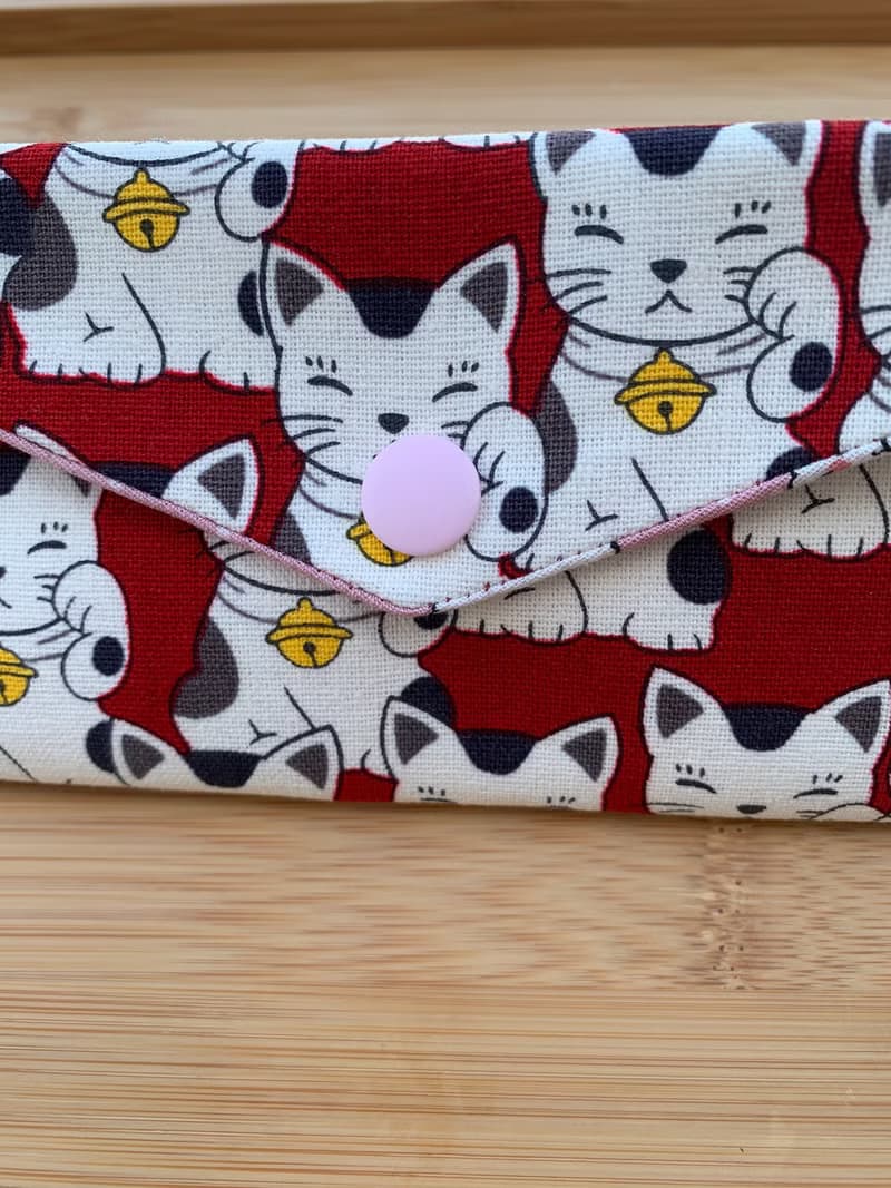 文青風環保筷袋 ~超Q招財貓 迷人紅 收納 手作餐具袋