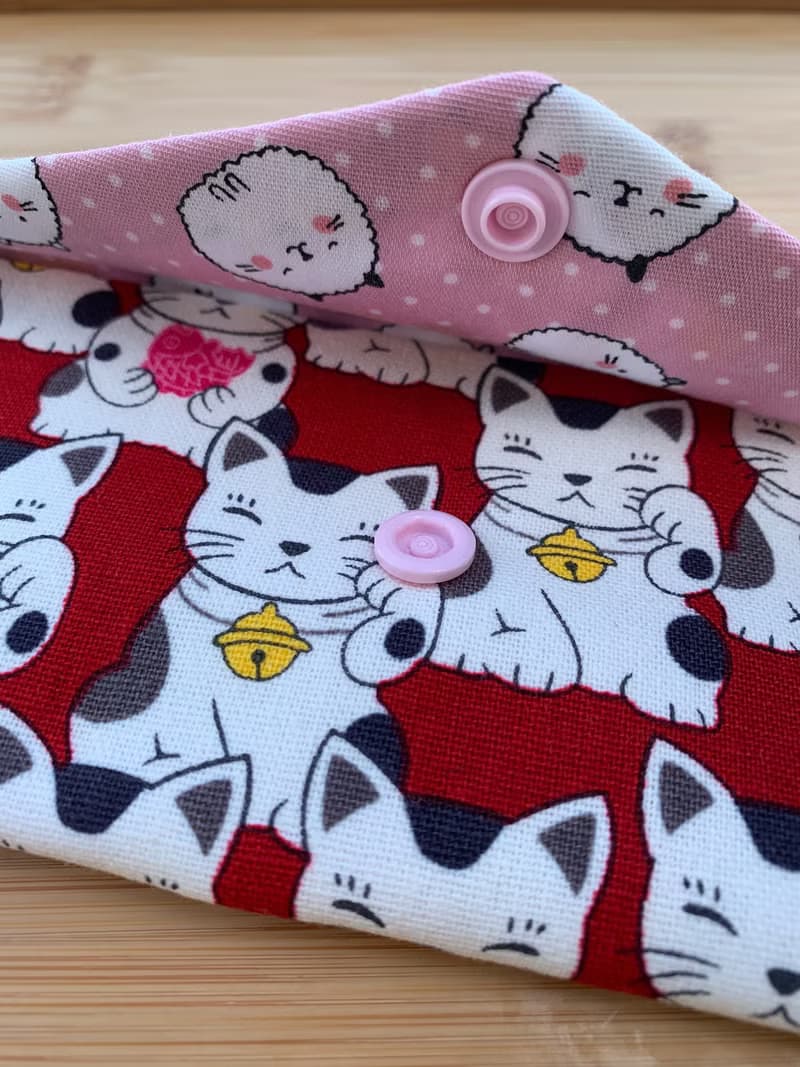 文青風環保筷袋 ~超Q招財貓 迷人紅 收納 手作餐具袋