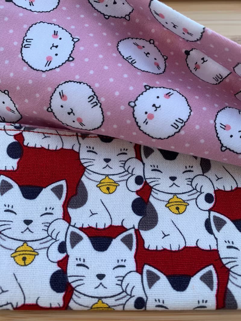 文青風環保筷袋 ~超Q招財貓 迷人紅 收納 手作餐具袋