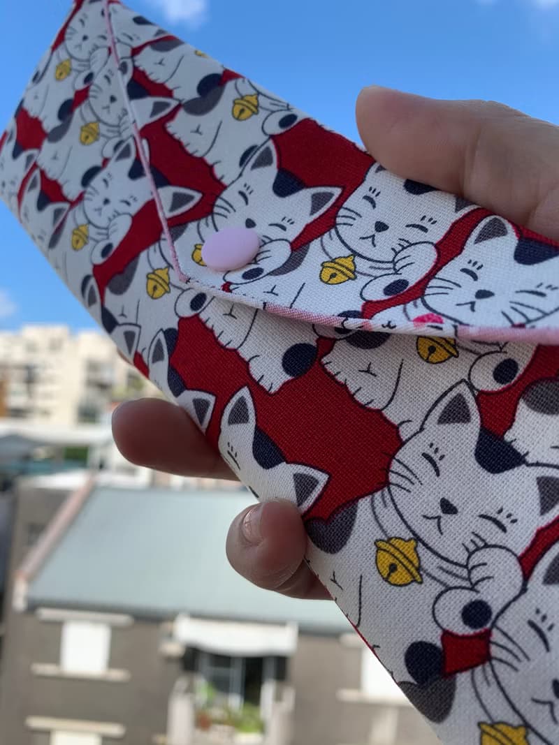 文青風環保筷袋 ~超Q招財貓 迷人紅 收納 手作餐具袋