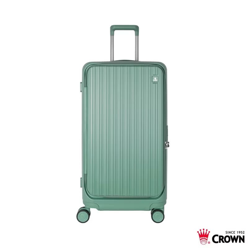 【CROWN】28吋 BOXY 前開框架胖胖拉桿箱 託運箱  大地綠