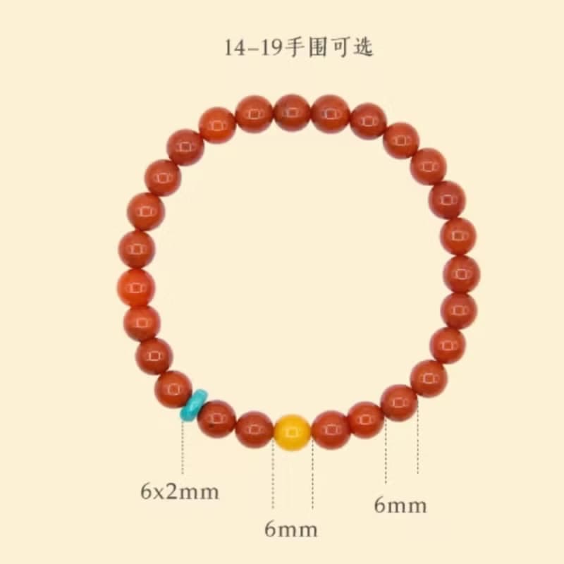 天然南紅搭蜜蠟綠松石手鏈