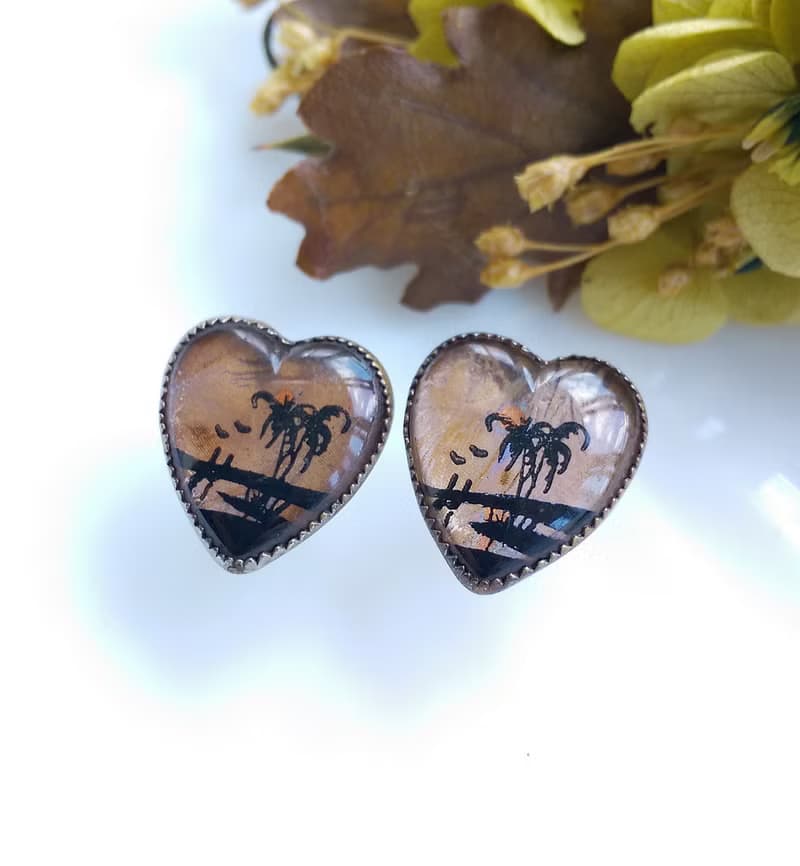 Vintage Jewelry 西洋古董飾品 Morpho Butterfly 愛心 栓式耳環