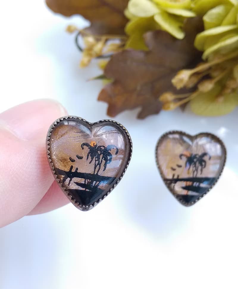 Vintage Jewelry 西洋古董飾品 Morpho Butterfly 愛心 栓式耳環