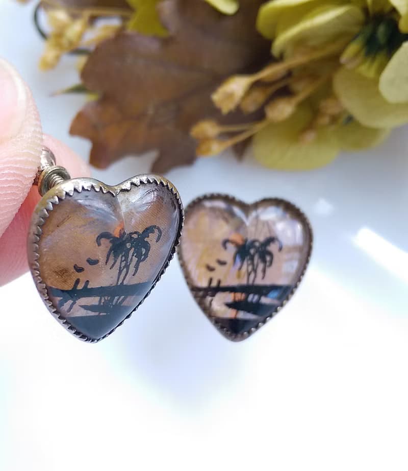 Vintage Jewelry 西洋古董飾品 Morpho Butterfly 愛心 栓式耳環