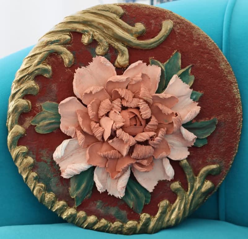 Peony painting, 3D flower, decorative panel, home decor.