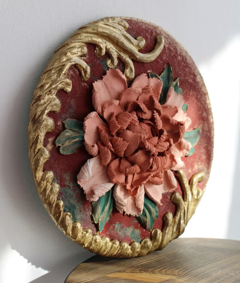 Peony painting, 3D flower, decorative panel, home decor.