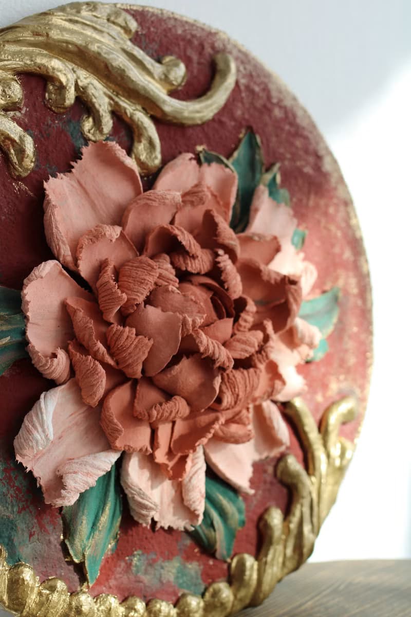 Peony painting, 3D flower, decorative panel, home decor.