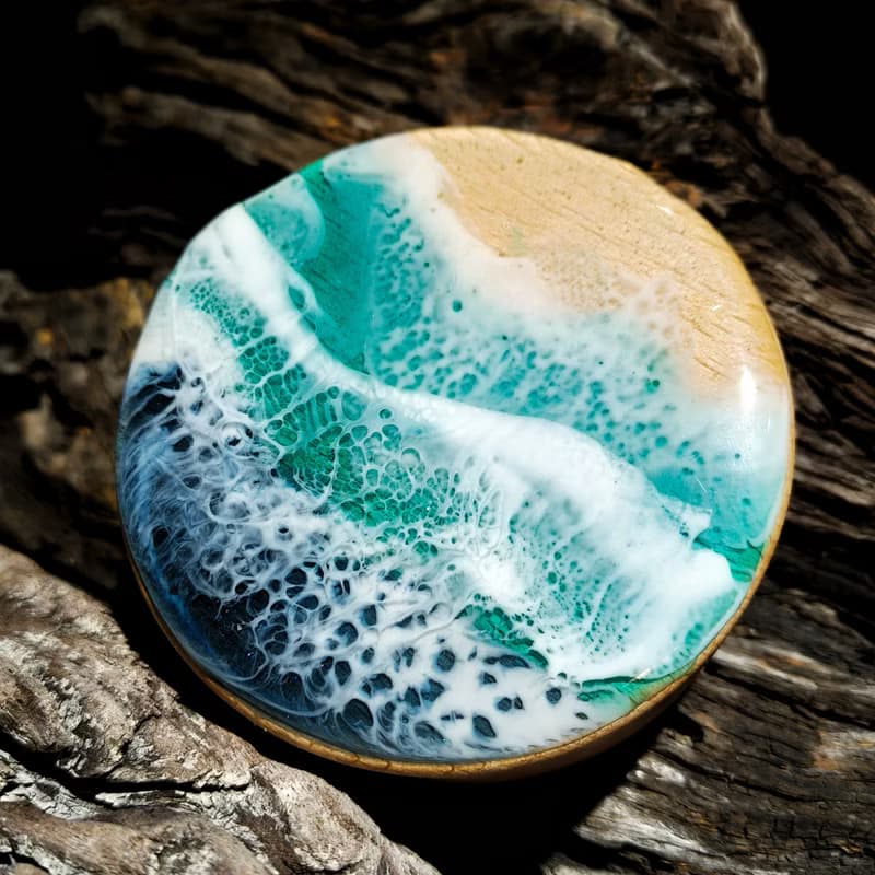 綠島手作/樹脂海浪海洋原木戒指盒飾品盒/收納盒木頭置物盒木製盒